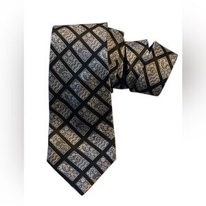 Lanvin Paris Men’s 100% Silk Black Silver Gray Patterned Neck Tie Made in France